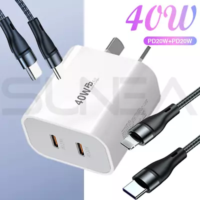 $14.95 • Buy Dual Type C Fast Wall Charger USB C To C Cable Power Adapter For IPhone Samsung