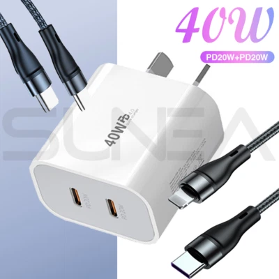 Dual Type C Fast Wall Charger USB C To C Cable Power Adapter For IPhone Samsung • $8.96