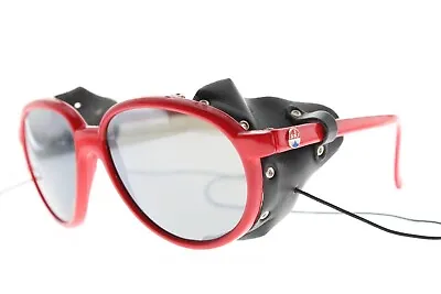 Vintage I Ski  Sunglasses Leather Blinders Climbing Aviator Mirror Red Frame • $125