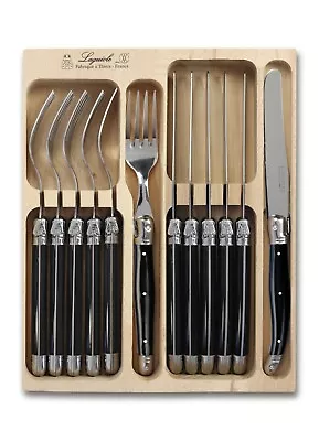 Laguiole 12 Piece Cutlery Set Tableware Canteen In A Tray In Black • £99.95