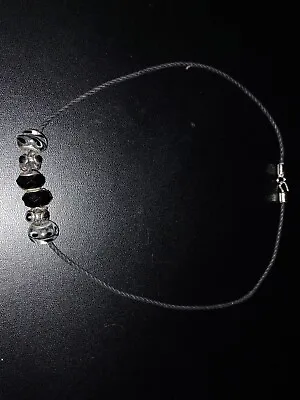 Black Cord Necklace Tri-Tone Black Silver & Clear Trollbeads Troll Beads • $10