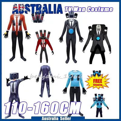 Kids Skibidi Toilet TV Man Horror Game Costume Jumpsuit Mask Party Fancy Dress • $29.44