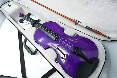 SKY 4/4 Full Size Solid Wood Purple Violin Kit Case W/ Brazilwood Bow *No Rosin • $69.99
