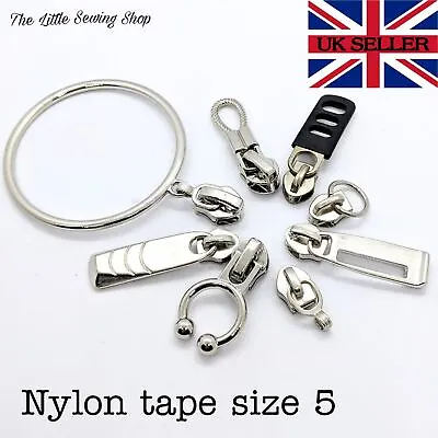 Zipper Slider For Nylon PVC Zip Tape Size 5 Slider Pull Zipper Replace Non Lock • £2.30