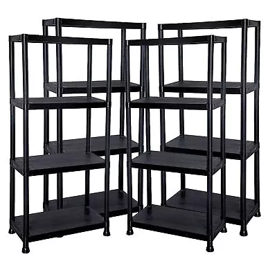 New 4/5 Tier Plastic Shelves Unit Shelving Storage Black Tools Garage Garden Diy • £88.75