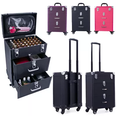 Large Makeup Case Hairdressing Nail Polish Trolley Cosmetic Vanity Storage Box • £59.95