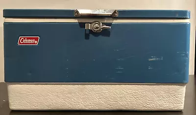Vintage 1977 Large Snow Lite Blue COLEMAN Metal Cooler • $55.96