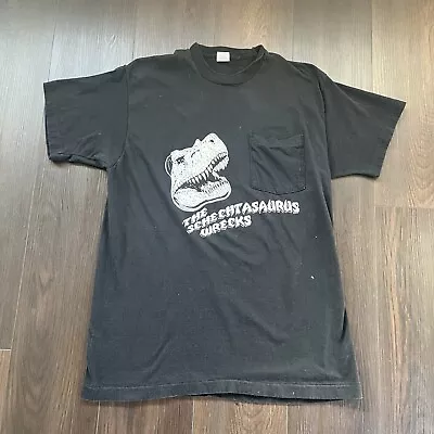 Vintage The Schechtasaurus Wrecks Band T Shirt T Rex Dinosaur Pocket Tee 90s XL • $18