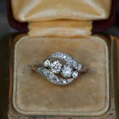 £82 • Buy 2Ct Round Cut Diamond Two Stone Engagement Wedding Ring 14k Two Tone Gold Finish