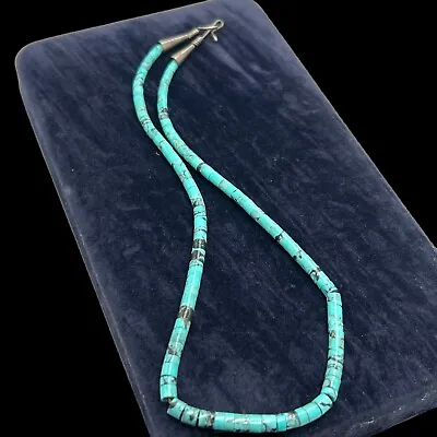 Antique Vintage Sterling Silver Native Santo Domingo Turquoise Necklace 10.5g • $100