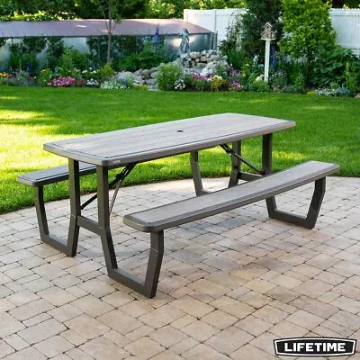 Lifetime 6ft (1.82m) Craftsman Folding Picnic Table With 2 Bench In Grey • £269.99