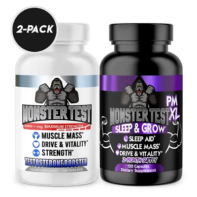 MONSTER TEST 120CT + MONSTER PM XL 120 Testosterone Booster Sleep Aid Men Drive • $34.99