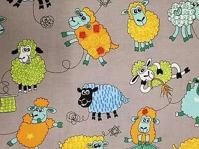 Funny Sheep Fabric UK 100% Cotton Material Metres Farm Animals Pattern Wool • £7.50