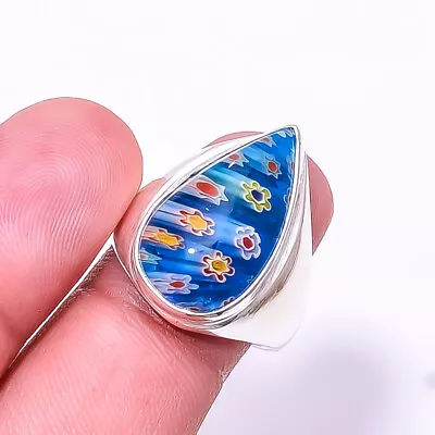 Millefiori Murano Glass Gemstone 925 Sterling Silver Ring S.8 R_9493_277_38 • $13.04