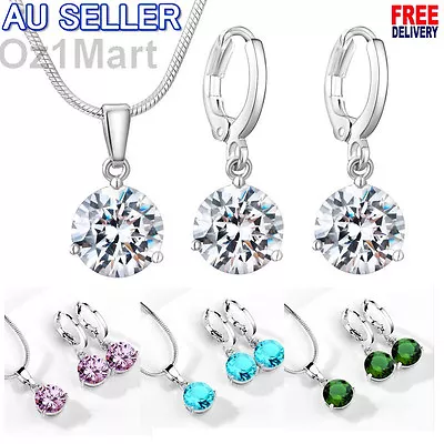 10 COLORS NEW Necklace And Earring Jewelry Set For Women Round Zircon Hot Gift • $11.99