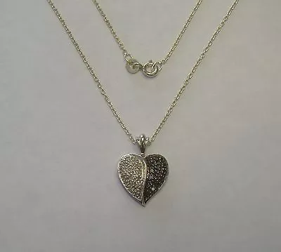 Sterling 15.75  Chain Link Necklace W/Diamond Heart Pendant 3.74 Grams #Q169 • $21.49
