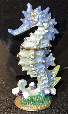 Sea Horse Jeweled Pewter Trinket Box Sea Life Decor • $34