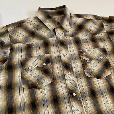 Wrangler Western Shirt Mens Size M Pearl Snap Metallic Plaid Embroidered • $22.45