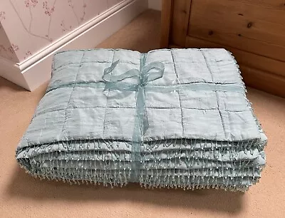 Laura Ashley Mia SUPER KING Quilted Beaded Bedspread Duck Egg. BRAND NEW • £135