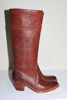 New  Sz 6 Frye Jane 14 Redwood Brown Leather Riding Tall Pull On Boot Heel Shoes • $155