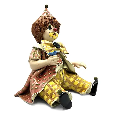 Sitting CLOWN Figurine With Het Holding Flower By Zampiva From Italy 10.5  Tall • $325
