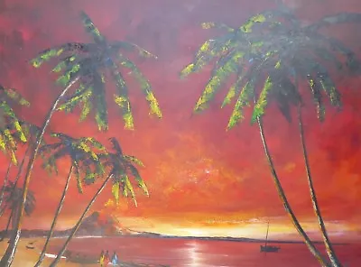 Large Oil Irish Artist Raymond Klee Tropical Sunshine  Free Shipping To England • £225