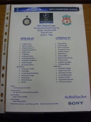 11/03/2008 Colour Teamsheet: Inter Milan V Liverpool [Champions League] [Unoffic • £3.99