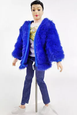 Ken Action Man Male Doll Clothes Gi Joe Blue Faux Fur Fluffy Pimp Jacket • £5.95