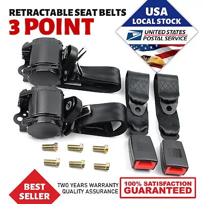 2 Set Retractable 3 Point Car Safety Seat Belt Lap & Diagonal W/Release Camlock • $41.99