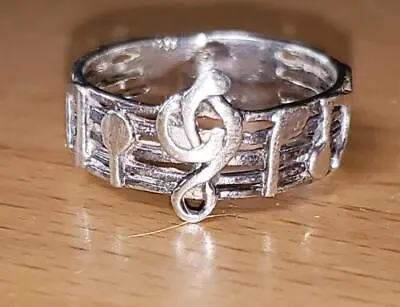 925 Sterling Silver Musical Note Artisan Band Ring (Size 7)! • $28.36