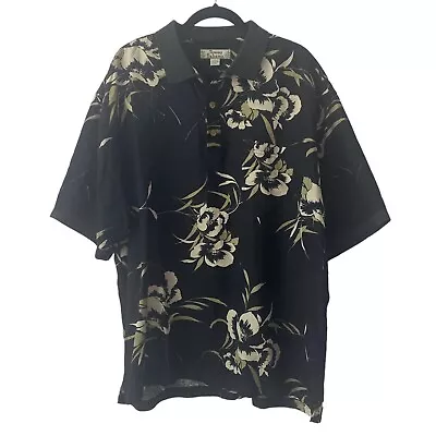 Tommy Bahama Shirt Mens Size XL Black Short Sleeve Wood Buttons 100% Silk Floral • $29.99