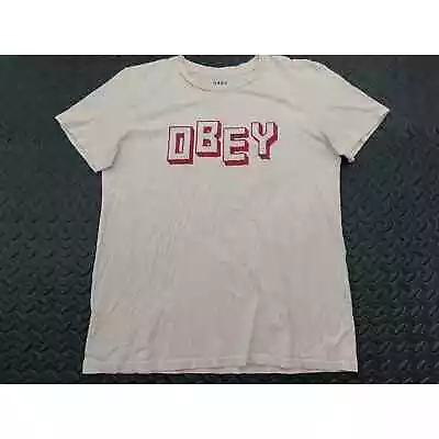 Obey Shirt Adult Large Beige Red Lightweight Short Sleeve Casual Tee Women's • $14.29