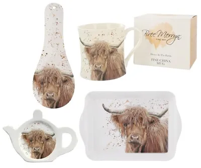 £5.99 • Buy Bree Merryn Bonnie Highland Cow Spoon Rest Teabag Tidy Small Tray And Mug