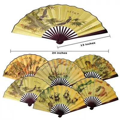 £6.98 • Buy Japanese Chinese Hand Fans Bamboo LARGE Wooden Folding Strong Summer Wedding