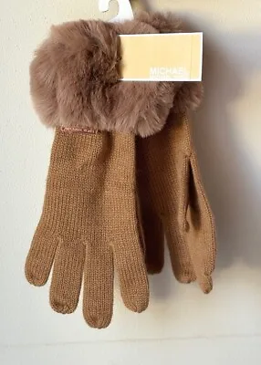 Michael Kors Womens Faux Fur Cuff Knit Gloves - Dark Camel Brown (NWT) • $32.99