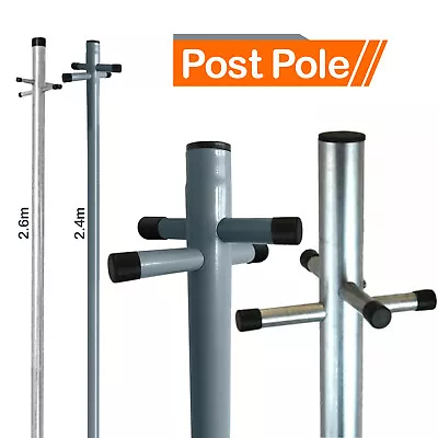 2.4m Galvanized Washing Line Post Pole Heavy Duty Clothes Expandable Pole Socket • £27.96