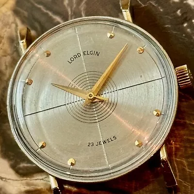 Mid-Century Modern Crosshairs Dial 23j Vintage Lord Elgin Watch On NOS Bracelet • $395