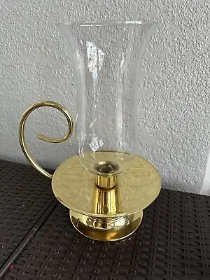 Vintage Baldwin Brass Hurricane Chamber Large Candle Holder  Hand Blown Chimney • $55