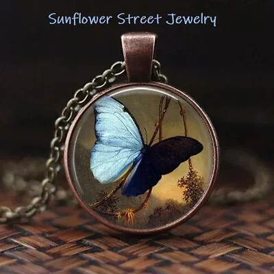 Moth Butterfly Necklace Copper Glass Dome Cabochon Art Print 03133 Emo Boho • $15.98