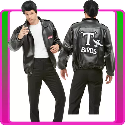 Mens T-Birds Gang Jacket 1950 50s Black Grease T-Bird Danny T Bird Tbird Costume • £32.96