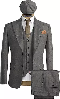 Mens 3 Piece Suit - Bespoke Made-to-Measure - Tweed Herringbone - Peaky Blinders • £219.99