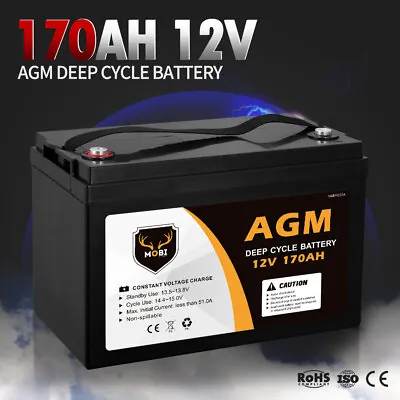 $259.95 • Buy [17%off] 170AH 12V AGM Battery Camping Marine 4WD Fridge Solar Deep Cycle