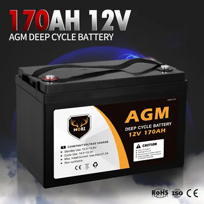 MOBI 170AH 12V AGM Battery Camping Marine 4WD Fridge Solar Deep Cycle Batteries • $289.95