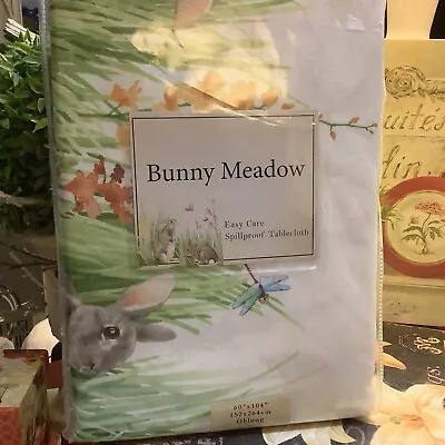 “BUNNY MEADOW”~60 X 104 Oblong Tablecloth~NEW/NIP~100% Treated Polyester~Cute 🐇 • $28.99