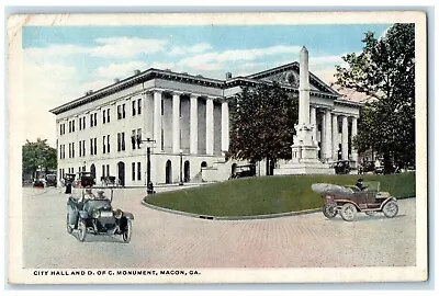 C1920 Exterior City Hall D. C. Monument Classic Cars Macon Georgia GA Postcard • $29.95