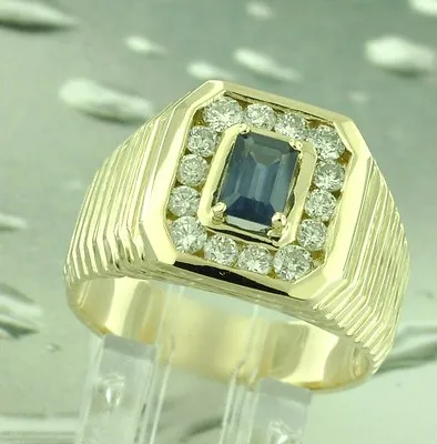 14k Solid Yellow Gold Men's Natural Blue Sapphire Diamond Ring 1.63carats Classy • $1550