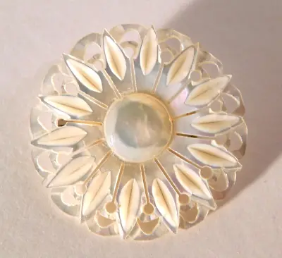 Vtg. Hand Carved Mother Of Pearl MOP Flower Pin Brooch 1 1/2  MINT • $14.25