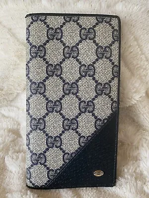 GUCCI Vintage Accessory Line Navy/White Monogram Checkbook Cover • $120