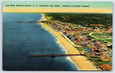 Myrtle Beach SC-South Carolina Piers Aerial Landscape Vintage Antique Postcard • $5.99