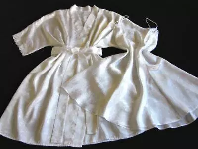 Vintage Flared Satin Chemise + Robe Peignoir Set XL/XXL Lacy White Go Softly • £69